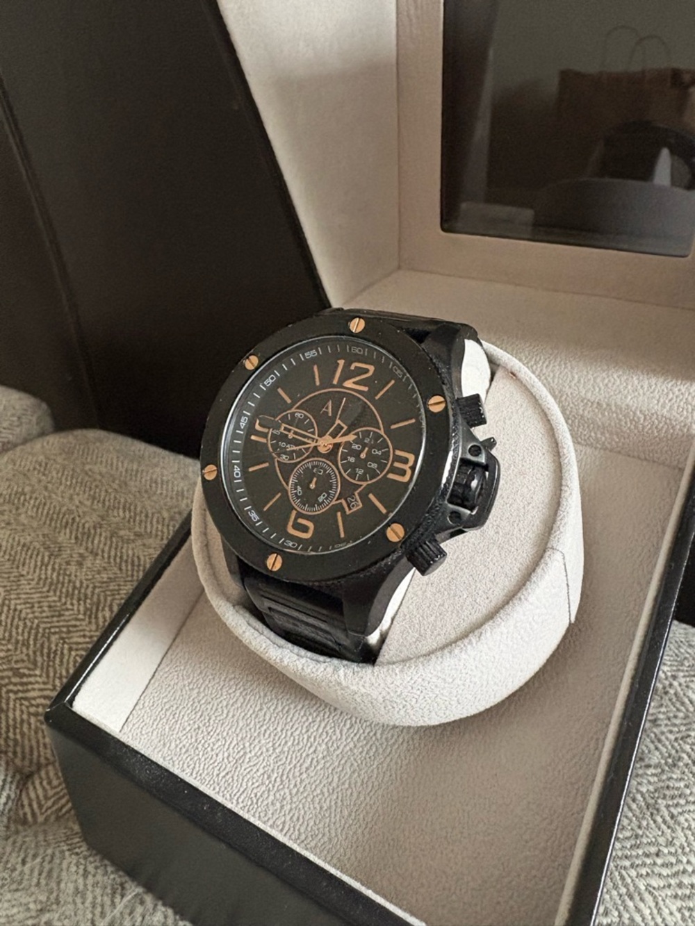 Armani Exchange Black and Rose Gold Men's Chronograph Watch